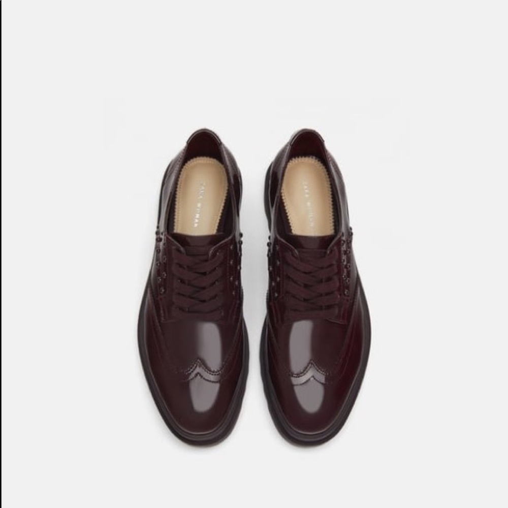 Zara Woman Plum Patent Leather Oxford Platform - Picture 2 of 8